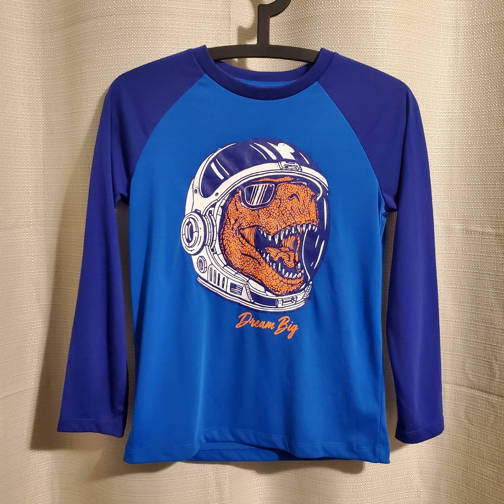 (4/$20) Old Navy Boy's Blue Dinosaur Graphic Long Sleeve Shirt
